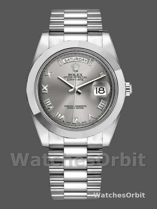 Rolex Day-Date 218206 Concentric Rhodium Grey Roman Numeral Dial Platinum 41MM Mens Replica Watch
