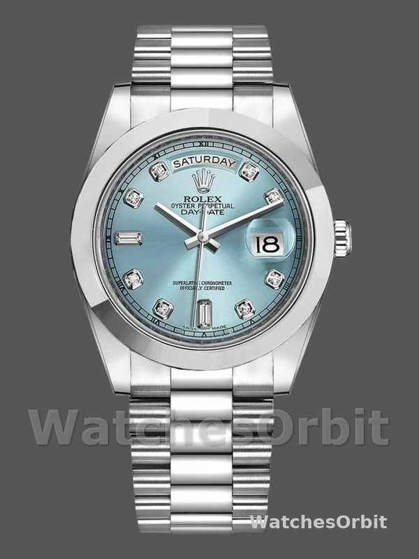 Rolex Day-Date 218206 Ice Blue Diamond Dial Platinum 41MM Mens Replica Watch