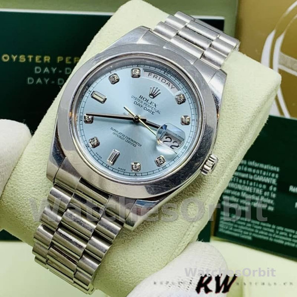 Rolex Day-Date 218206 Ice Blue Diamond Dial Platinum 41MM Mens Replica Watch