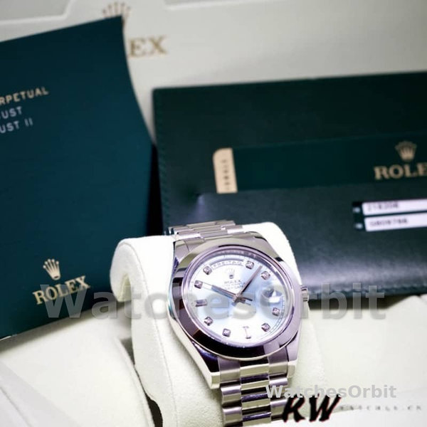 Rolex Day-Date 218206 Ice Blue Diamond Dial Platinum 41MM Mens Replica Watch