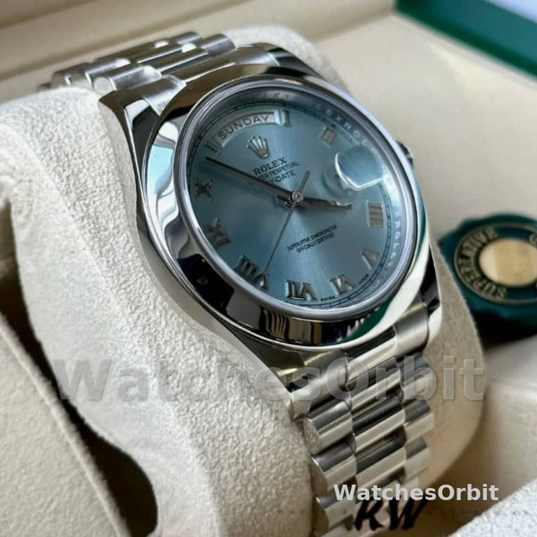 Rolex Day-Date 218206 Ice Blue Roman Numeral Dial Platinum 41MM Mens Replica Watch