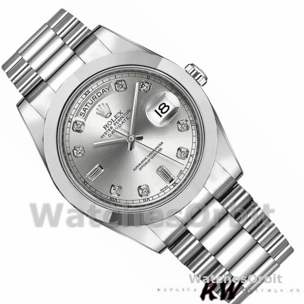 Rolex Day-Date 218206 Silver Diamond Dial Platinum 41MM Mens Replica Watch