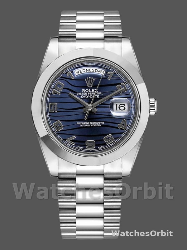 Rolex Day-Date 218206 Wave Pattern Blue Dial Platinum 41MM Mens Replica Watch