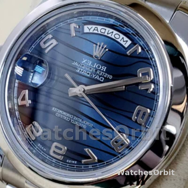 Rolex Day-Date 218206 Wave Pattern Blue Dial Platinum 41MM Mens Replica Watch