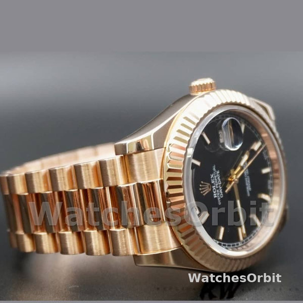 Rolex Day-Date 218235 Black Index Dial Rose Gold 41MM Mens Replica Watch