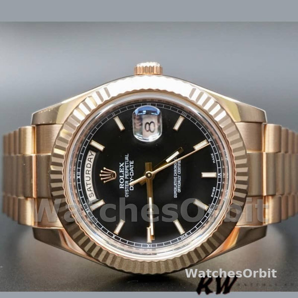 Rolex Day-Date 218235 Black Index Dial Rose Gold 41MM Mens Replica Watch