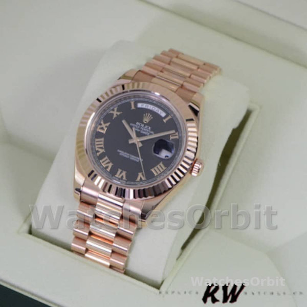 Rolex Day-Date 218235 Black Roman Numerals Dial Rose Gold 41MM Mens Replica Watch