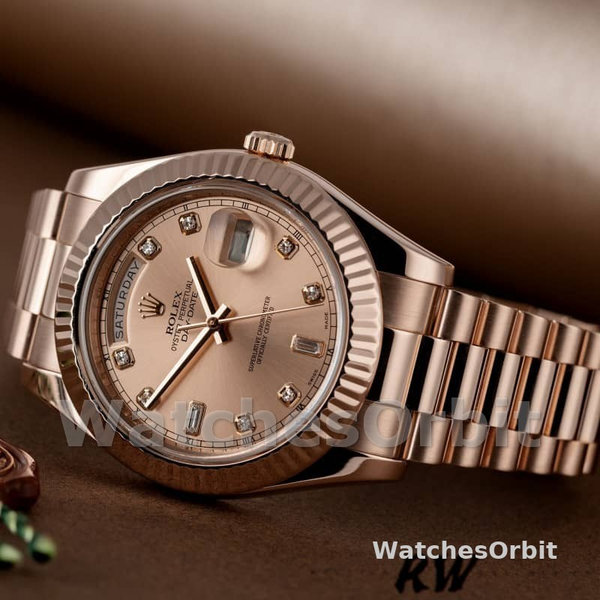 Rolex Day-Date 218235 Champagne Diamonds Dial Rose Gold 41MM Mens Replica Watch
