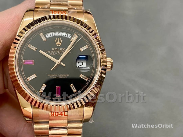 Rolex Day-Date 218235 Diamonds and Rubies Black Dial Rose Gold 41MM Mens Replica Watch