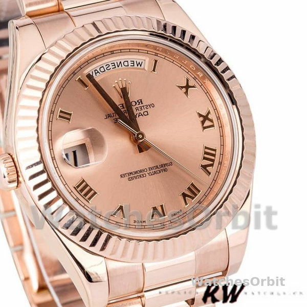 Rolex Day-Date 218235 Pink Roman Numerals Dial Rose Gold 41MM Mens Replica Watch