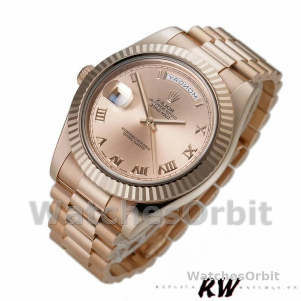 Rolex Day-Date 218235 Rose Roman Dial Rose Gold 41MM Mens Replica Watch