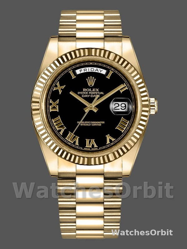 Rolex Day-Date 218238 Black Roman Numeral Dial Yellow Gold 41MM Mens Replica Watch