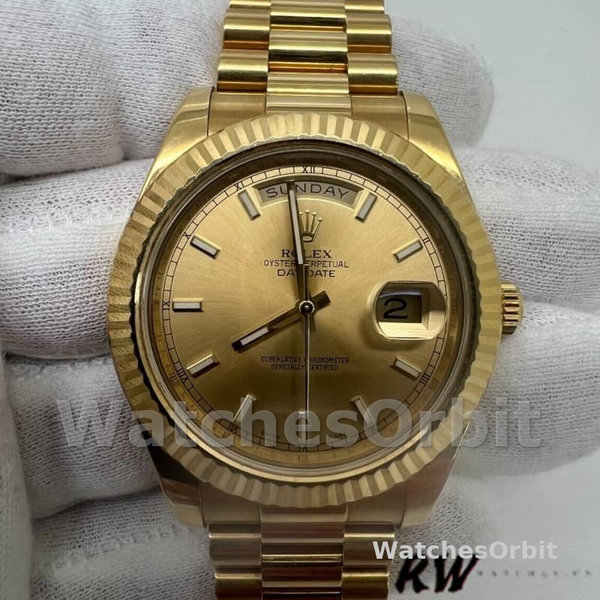 Rolex Day-Date 218238 Champagne Index Dial Yellow Gold 41MM Mens Replica Watch