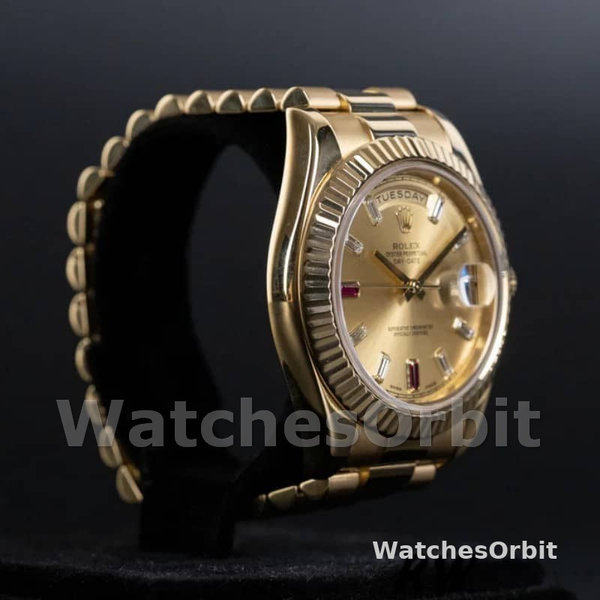 Rolex Day-Date 218238 Champagne Ruby Dial Yellow Gold 41MM Mens Replica Watch