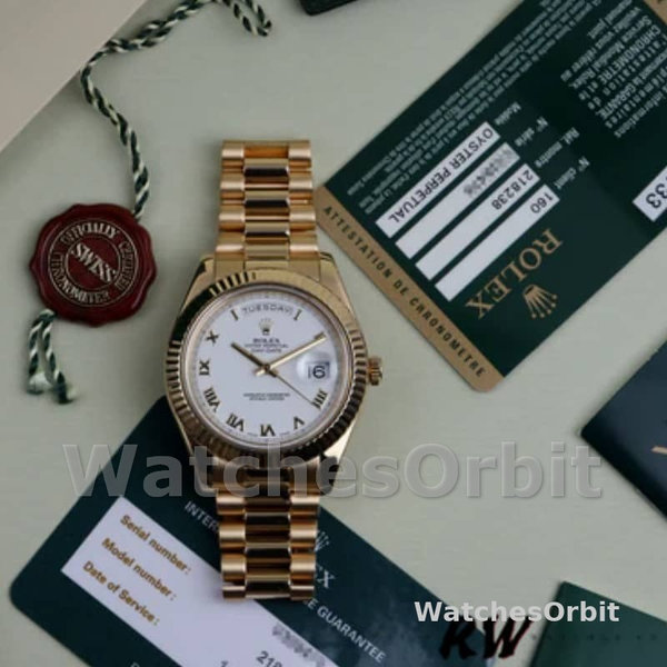 Rolex Day-Date 218238 White Roman Numeral Dial Yellow Gold 41MM Mens Replica Watch