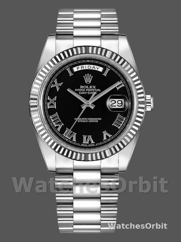 Rolex Day-Date 218239 Black Roman Numerals Dial White Gold 41MM Mens Replica Watch