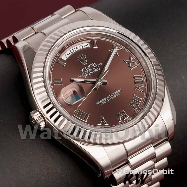 Rolex Day-Date 218239 Chocolate Brown Roman Numerals Dial White Gold 41MM Mens Replica Watch