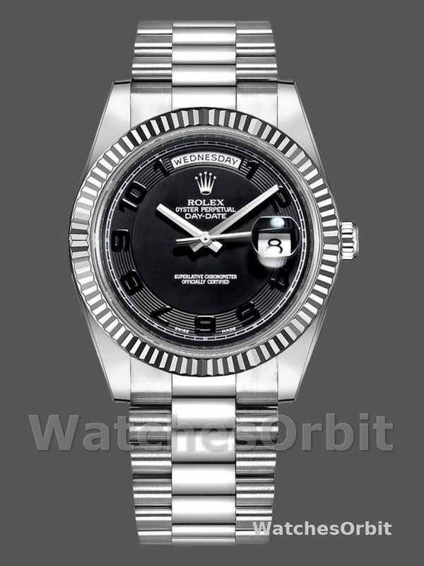 Rolex Day-Date 218239 Concentric Circle Black Dial White Gold 41MM Mens Replica Watch