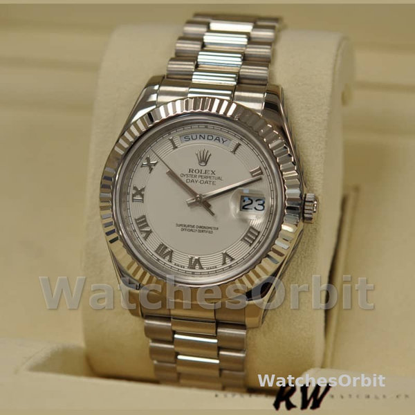 Rolex Day-Date 218239 Ivory Roman Numerals Dial White Gold 41MM Mens Replica Watch