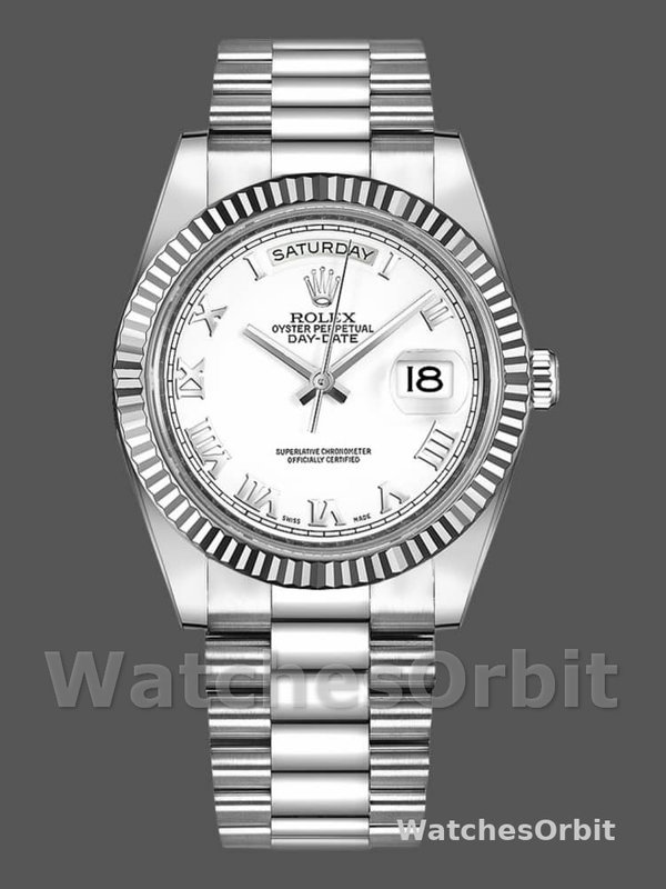 Rolex Day-Date 218239 White Roman Numerals Dial White Gold 41MM Mens Replica Watch