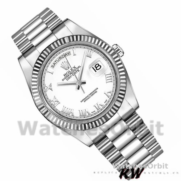 Rolex Day-Date 218239 White Roman Numerals Dial White Gold 41MM Mens Replica Watch