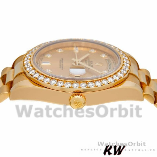 Rolex Day-Date 218348 Champagne Diamonds Dial 41MM Mens Replica Watch