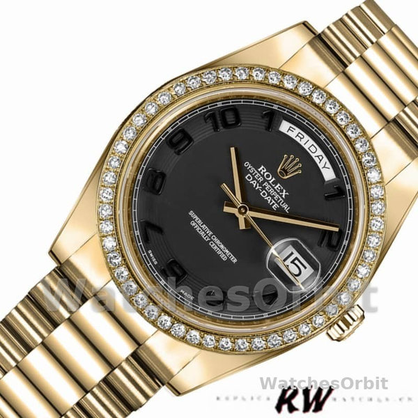 Rolex Day-Date 218348 Concentric Circle Black Dial 41MM Mens Replica Watch