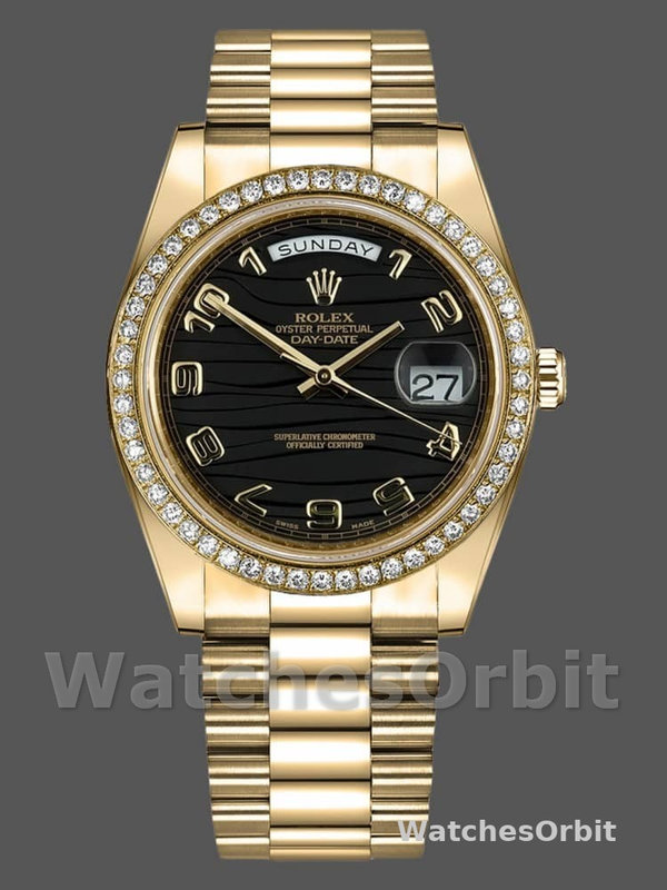 Rolex Day-Date 218348 Wave Black Dial 41MM Mens Replica Watch