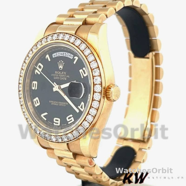 Rolex Day-Date 218348 Wave Black Dial 41MM Mens Replica Watch