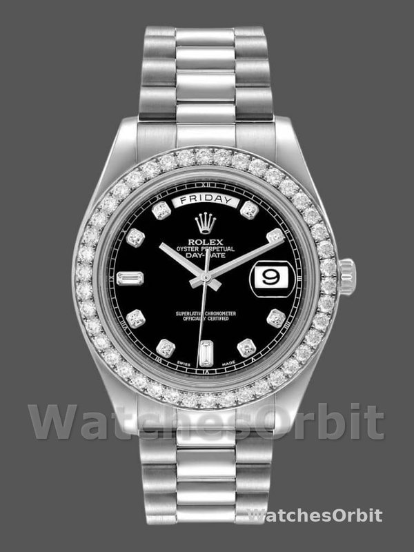 Rolex Day-Date 218349 Black Diamond Dial 41MM Mens Replica Watch