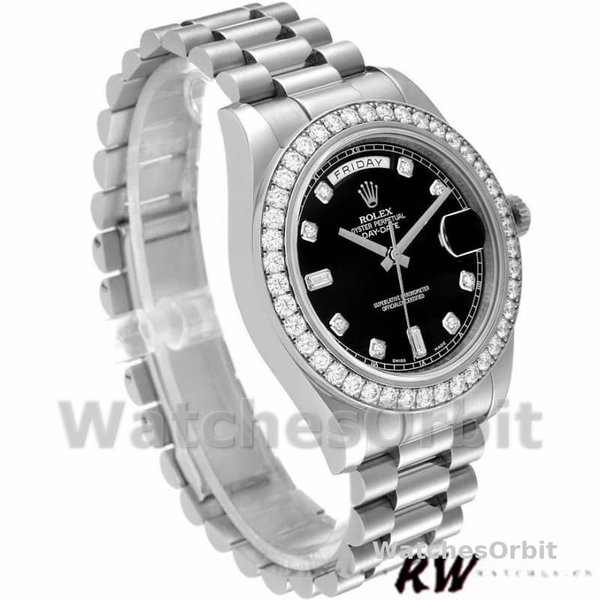 Rolex Day-Date 218349 Black Diamond Dial 41MM Mens Replica Watch