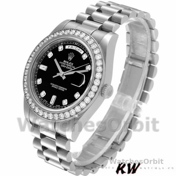 Rolex Day-Date 218349 Black Diamond Dial 41MM Mens Replica Watch