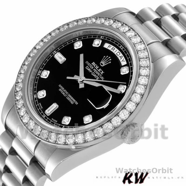 Rolex Day-Date 218349 Black Diamond Dial 41MM Mens Replica Watch