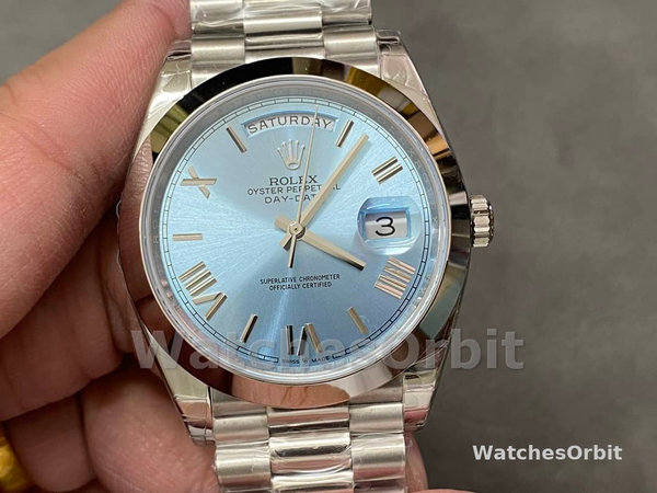 Rolex Day-Date 228206 Ice Blue Quadrant Dial Platinum 40MM Mens Replica Watch
