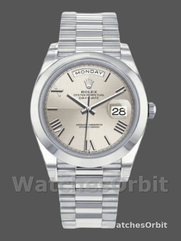 Rolex Day-Date 228206 Silver Roman Numeral Dial Platinum 40MM Mens Replica Watch