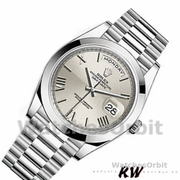 Rolex Day-Date 228206 Silver Roman Numeral Dial Platinum 40MM Mens Replica Watch