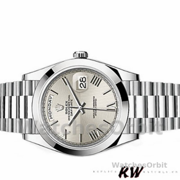 Rolex Day-Date 228206 Silver Roman Numeral Dial Platinum 40MM Mens Replica Watch