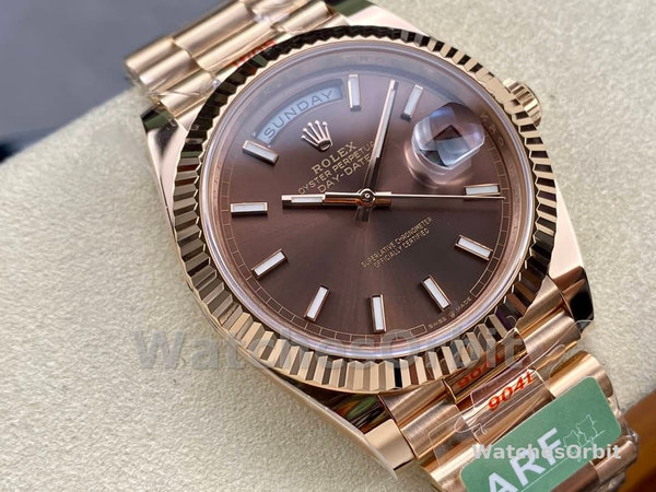 Rolex Day-Date 228235 Chocolate Brown Dial Fluted Bezel 40mm Mens Replica Watch