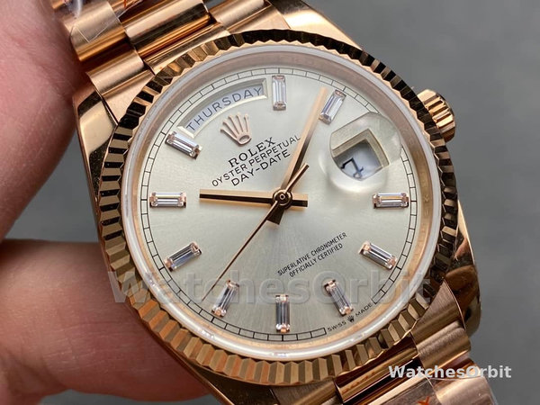 Rolex Day-Date 228235 Sundust Index Dial Fluted Bezel 40mm Mens Replica Watch