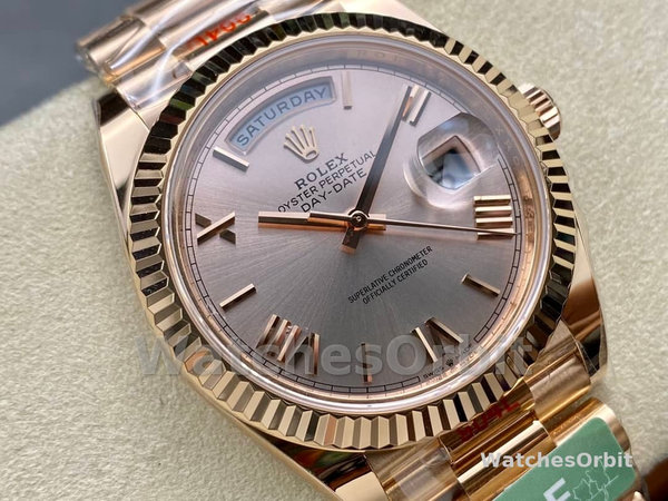 Rolex Day-Date 228235 Sundust Roman Numeral Dial Fluted Bezel 40mm Mens Replica Watch