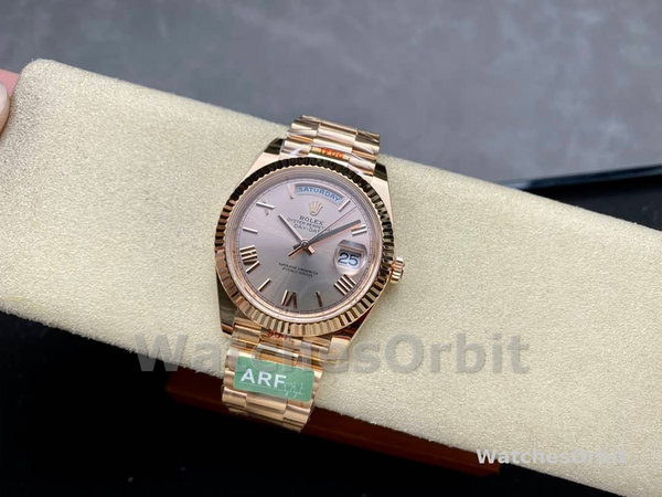 Rolex Day-Date 228235 Sundust Roman Numeral Dial Fluted Bezel 40mm Mens Replica Watch