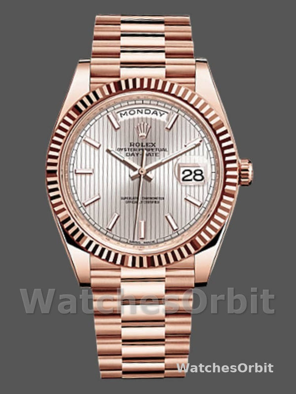 Rolex Day-Date 228235 Sundust Stripe Motif Dial Fluted Bezel 40mm Mens Replica Watch