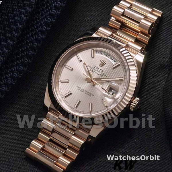 Rolex Day-Date 228235 Sundust Stripe Motif Dial Fluted Bezel 40mm Mens Replica Watch
