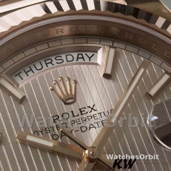 Rolex Day-Date 228235 Sundust Stripe Motif Dial Fluted Bezel 40mm Mens Replica Watch
