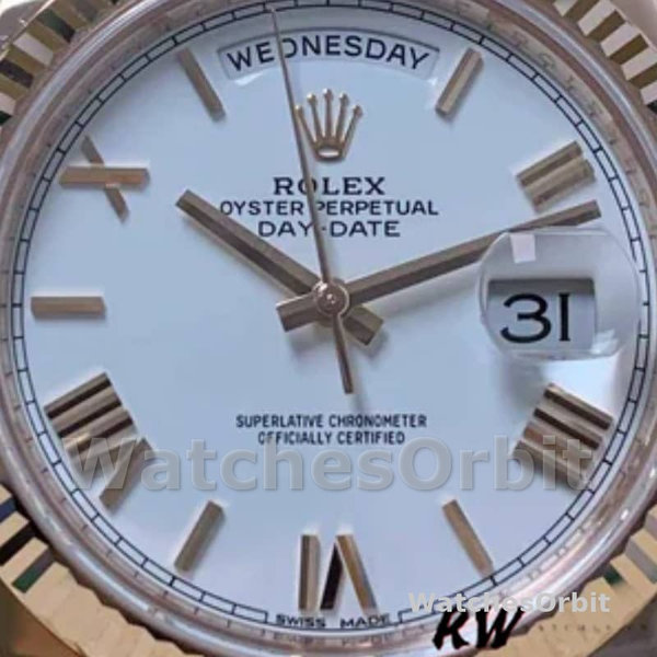 Rolex Day-Date 228235 White Roman Numeral Dial Fluted Bezel 40mm Mens Replica Watch