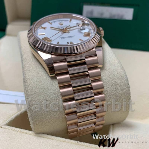 Rolex Day-Date 228235 White Roman Numeral Dial Fluted Bezel 40mm Mens Replica Watch