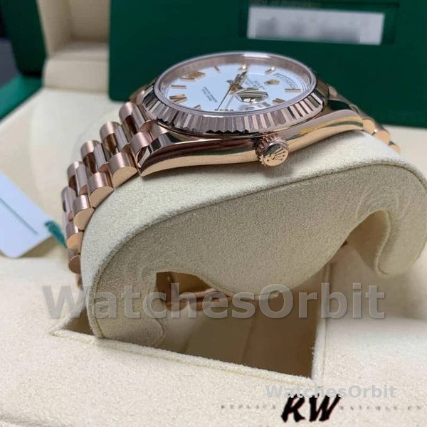 Rolex Day-Date 228235 White Roman Numeral Dial Fluted Bezel 40mm Mens Replica Watch