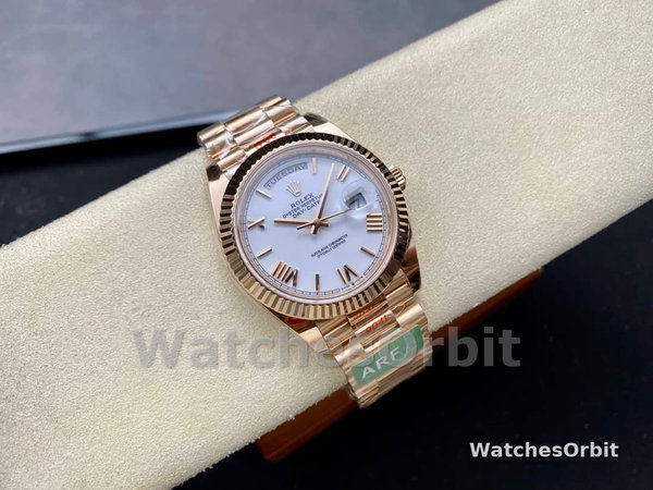Rolex Day-Date 228235 White Roman Numeral Dial Fluted Bezel 40mm Mens Replica Watch