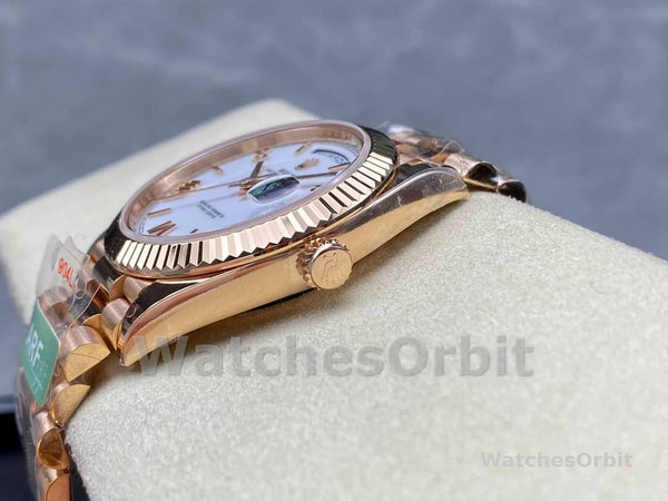 Rolex Day-Date 228235 White Roman Numeral Dial Fluted Bezel 40mm Mens Replica Watch