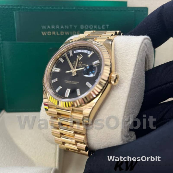Rolex Day-Date 228238 Black Diamond Dial Fluted Bezel 40mm Mens Replica Watch